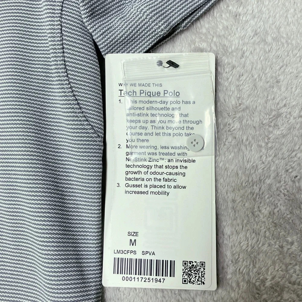 NWT Lululemon Mens Tech Pique Polo Shirt Gray Striped LM3CFPS Size M